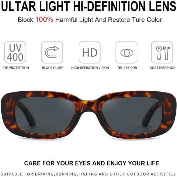 Trendy Rectangle Dark Leopard Sunglasses Women Men Retro Square Fashion Shades - Picture 4 of 9